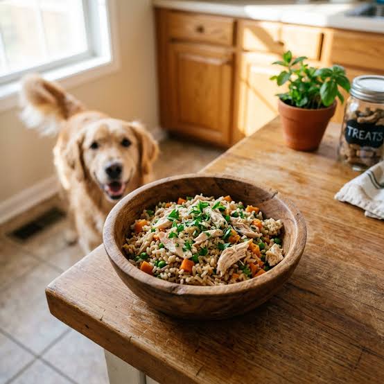 A dog waiting for a fresh meal